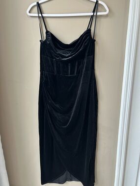 Windsor cowl neck velvet midi dress
